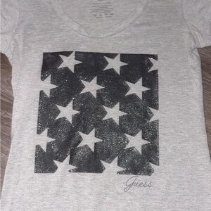 Guess Gray Tee with Black Glitter Star Panel